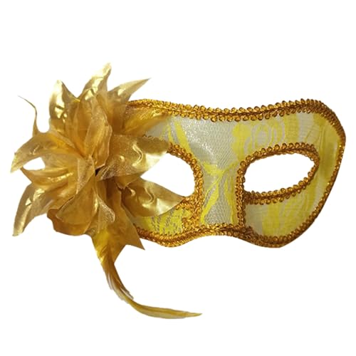 Venezianische Maske Damen Feder Maskenball Maske mit Blumen Masquerade Maske Men Lustig Karnevalsmaske Maske Gold Gesicht Cosplay Masken Erwachsene Ball Hochzeit Karneval von Celucke