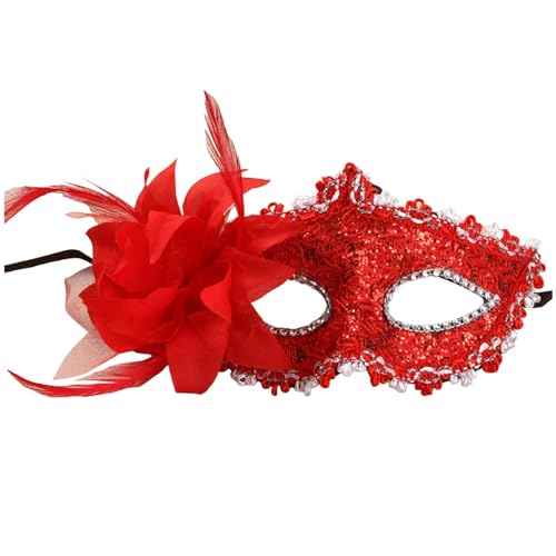 Venezianische Maske Damen Feder Maskenball Maske mit Blumen Masquerade Maske Men Lustig Karnevalsmaske Maske Gold Gesicht Cosplay Masken Erwachsene Ball Hochzeit Karneval von Celucke