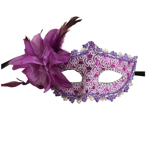 Venezianische Maske Damen Feder Maskenball Maske mit Blumen Masquerade Maske Men Lustig Karnevalsmaske Maske Gold Gesicht Cosplay Masken Erwachsene Ball Hochzeit Karneval von Celucke