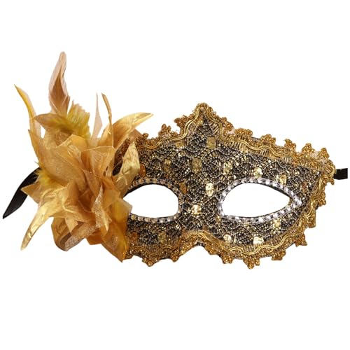 Venezianische Maske Damen Feder Maskenball Maske mit Blumen Masquerade Maske Men Lustig Karnevalsmaske Maske Gold Gesicht Cosplay Masken Erwachsene Ball Hochzeit Karneval von Celucke