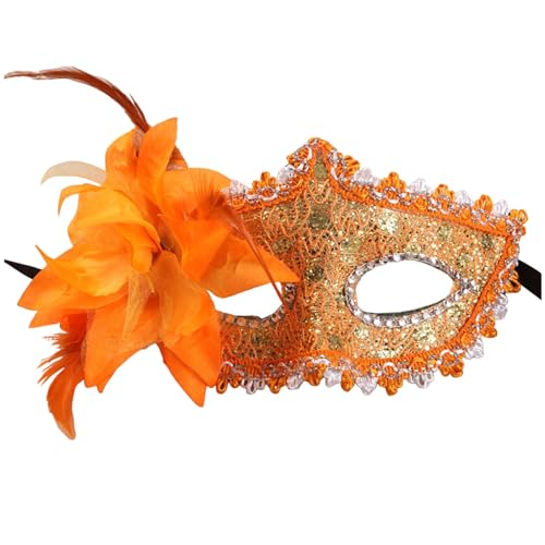 Venezianische Maske Damen Feder Maskenball Maske mit Blumen Masquerade Maske Men Lustig Karnevalsmaske Maske Gold Gesicht Cosplay Masken Erwachsene Ball Hochzeit Karneval von Celucke