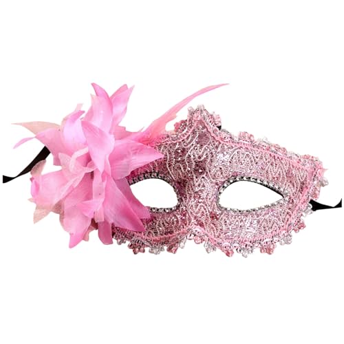 Venezianische Maske Damen Feder Maskenball Maske mit Blumen Masquerade Maske Men Lustig Karnevalsmaske Maske Gold Gesicht Cosplay Masken Erwachsene Ball Hochzeit Karneval von Celucke