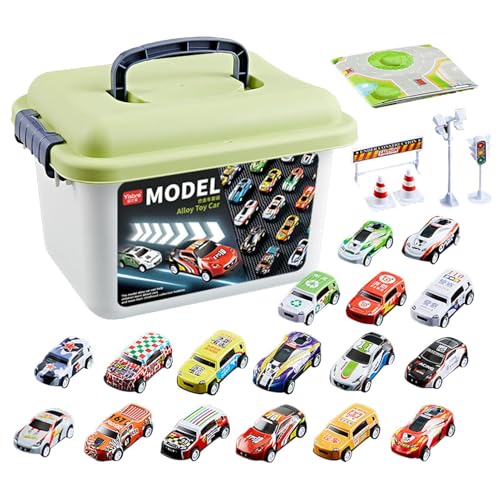 Celuicion Auto Spielzeug Set, 50 Stück Spielzeugautos Metall mit Aufbewahrungskoffer, Kleine Spielzeugauto, Autos Zurückziehen Fahrzeuge, Geburtstag Geschenk für Kinder ab 3 4 5 6 7 8 Jahre von Celuicion