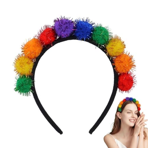 Celuicion Pom Stirnbänder für Frauen, Ballstadbänder für | Weicher Regenbogen lustiger Kopfbedeckung | Cosplay -Modekopfschmuck, Kostümzubehör, Anziehen Sie Kopfbedeckungen für Frauen von Celuicion