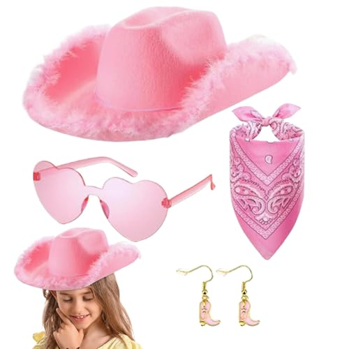 Celuicion Rosa Cowgirl-Hut, Rosa Kostüm-Cowboy-Hut | 4X Cowboy-Rosa-Hut-Kostüm für Damen | Plüsch-Mode-Cowboy-Rollenspielhut, Freundin, Ehefrau, Mutter, Festivalkleidung für Maskerade von Celuicion