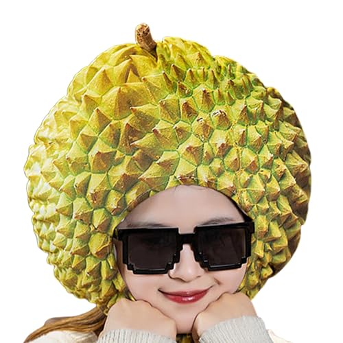 Durian-Kopfbedeckung, Kostüm-Abschlussball-Kopfbedeckung, Maskerade Cosplay Kopfbedeckung Weicher Plüsch Durians Hut, Neuartiger Performance-Hut, lustige realistische Obst-Kopfbedeckung für erwachsene von Celuicion