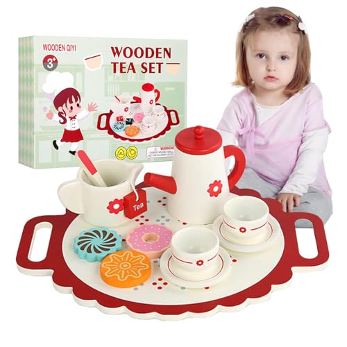 Holztee -Set, Tee -Set Spielen,Prinzessin Nachmittag Tee Set Holzspiel Teaset | Realistisch vorgetäuschtes Spielzeug mit Teekannenküchenzubehör zum Geburtstag von Celuicion