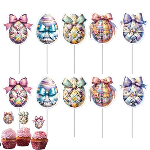 Osterei -Cupcake -Topper, Osterbecher -Kuchen -Topper | Buntes niedliche Eierscheißer 10-Stil-Picks - Ostertag Kuchen -Topper, Kuchendekorationen für Babyparty -Partyzubehör von Celuicion