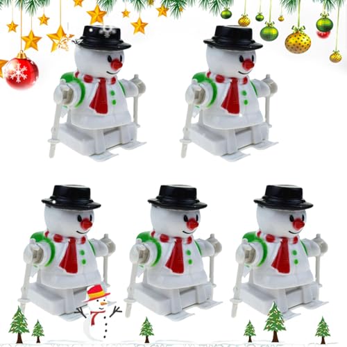 Schneemann-Aufziehspielzeug,Aufzieh-Schneemannspielzeug | Strumpffüller Uhrwerk Schneemann Spielzeug - Weihnachten Goodie Bags Stuffers Festliches Aufzieh-Ski-Schneemann-Spielzeug für Kinder, 5er-Set von Celuicion