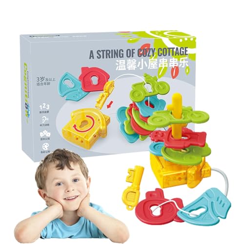 Schnürspielzeug für Kleinkinder von 1 bis 3 Jahren, Fädelspielzeug - Cottage String Toys Lernspielzeug für ruhige Zeit - Cottage-Rasselspielzeug, Aktivitäten für Kleinkinder, Schnürspielzeug für und M von Celuicion