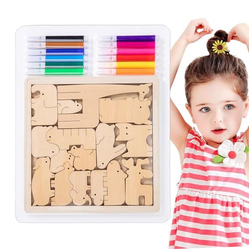 Tierpuzzle aus Holz, Tierpuzzles für Kinder, Puzzle-Brett-Puzzles-Matching-Spiel, Kinderpuzzles, Holzpuzzles, Lernspielzeug, Feinmotorikspielzeug, Malaktivitäten für Kleinkinder von Celuicion