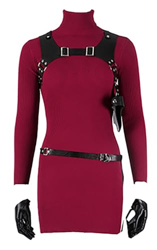 Cemaxjo Ada Wong Cosplay Pullover Kleid Ada Wong bestickte Cheongsam Kostüm Holster Outfit (Red - 2, 3X-Large) von Cemaxjo