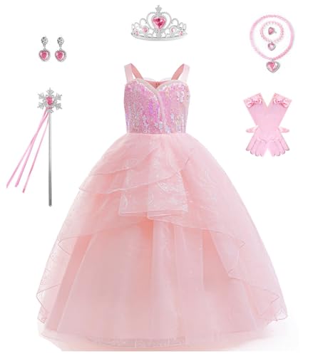 Cemaxjo Glinda Magic Cosplay Kleid Krone und Wig Princess Glinda Kostüm Rosa Tüllrock for Halloween Party Suit (Pink - 1, Medium) von Cemaxjo