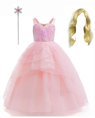 Cemaxjo Glinda Magic Cosplay Kleid Krone und Wig Princess Glinda Kostüm Rosa Tüllrock for Halloween Party Suit (Pink - 2, Medium) von Cemaxjo