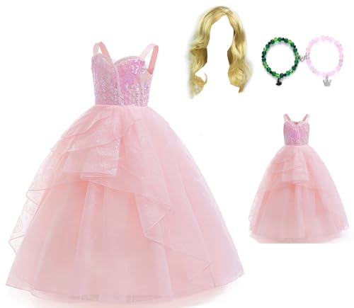 Cemaxjo Glinda Magic Cosplay Kleid Krone und Wig Princess Glinda Kostüm Rosa Tüllrock for Halloween Party Suit (Pink - 3, Large) von Cemaxjo