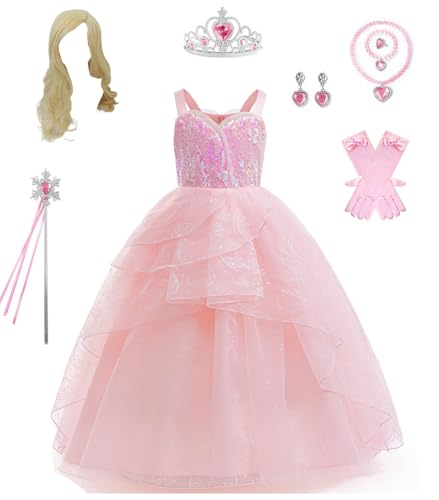 Cemaxjo Glinda Magic Cosplay Kleid Krone und Wig Princess Glinda Kostüm Rosa Tüllrock for Halloween Party Suit (Pink - 4, Medium) von Cemaxjo