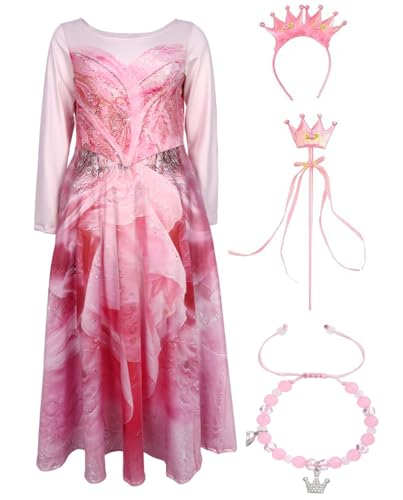 Cemaxjo Mädchen Elphaba Kostüm Kleid Schwarz Handschuhe Good Glinda Cosplay Rosa Kleid Hut for Hallowee Outfits (Pink, X-Small) von Cemaxjo