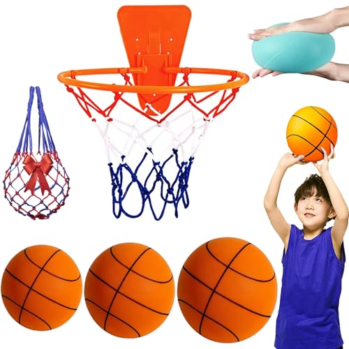 Cemssitu Silent Basketball - 29.5", 28.5", 27.5", Silent Basketball Dribbling Indoor, Quiet Bounce Basketball, Foam Basketball No Noise, with Mini Basketball Hoop (Orange,Size 7 - Adult & Pro, 29.5") von Cemssitu