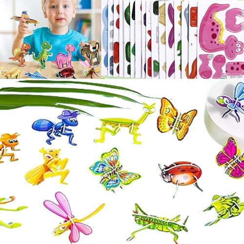 Flowarmth Pädagogisches 3D-Cartoon-Puzzle, 25-teiliges, Sich Nicht Wiederholendes 3D-Cartoon-Puzzle Für Kinder, Dinosaurier, Flugzeug, Tier, Insekt, Pädagogisches Papier-Puzzle-Spielzeug (Insekt) von Cemssitu
