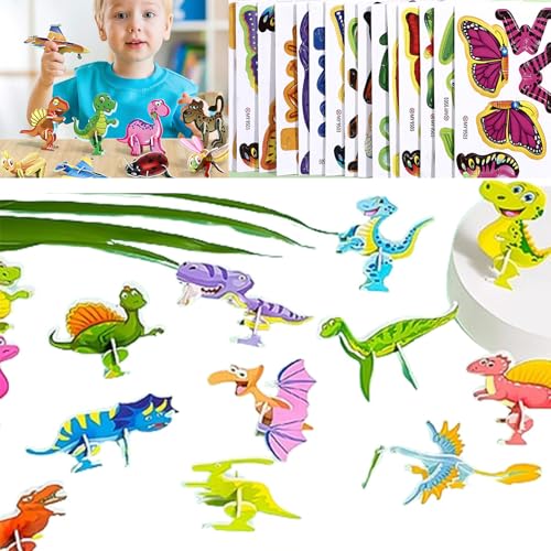 Flowarmth Pädagogisches 3D-Cartoon-Puzzle, 25-teiliges, Sich Nicht Wiederholendes 3D-Cartoon-Puzzle Für Kinder, Dinosaurier, Flugzeug, Tier, Insekt, Pädagogisches Papier-Puzzle-Spielzeug (Dinosaurier) von Cemssitu