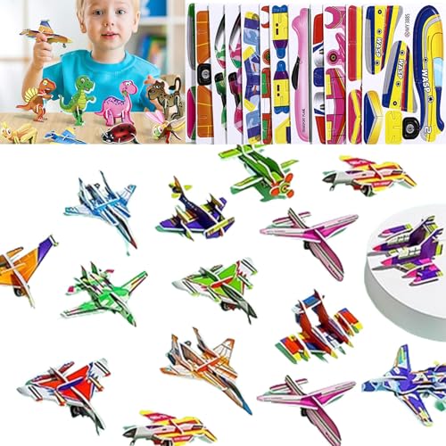 Flowarmth Pädagogisches 3D-Cartoon-Puzzle, 25-teiliges, Sich Nicht Wiederholendes 3D-Cartoon-Puzzle Für Kinder, Dinosaurier, Flugzeug, Tier, Insekt, Pädagogisches Papier-Puzzle-Spielzeug (Flugzeug) von Cemssitu