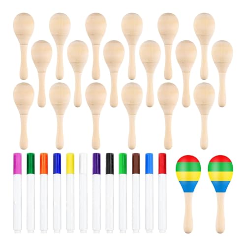 Cenei 20 Stück DIY -Maracas für Kinder, Mini-Maracas für Mexikanische Fiesta-Partygeschenke mit 12 Stück Mehrfarbigen Stiften, von Cenei