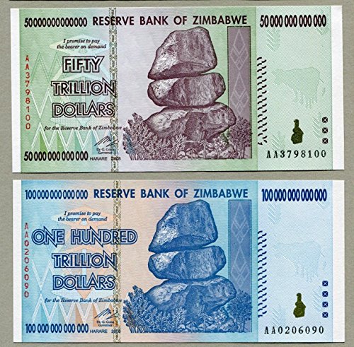 Trillion Dollar Pair Zimbabwe - 50 Trillion & 100 Trillion Dollar Notes by Shipodin von Central Bank of Zimbabwe