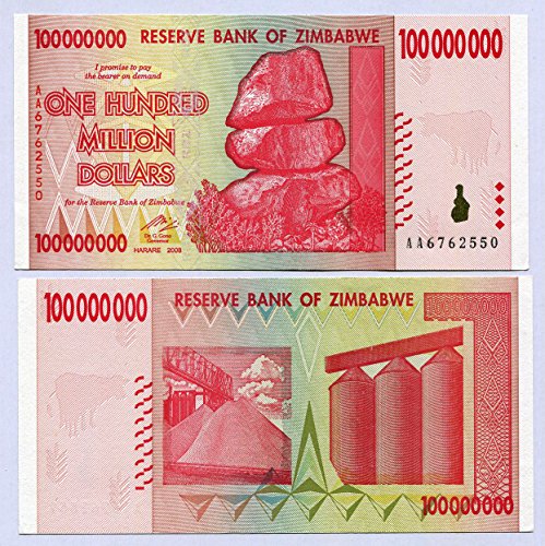 Zimbabwe 100 Million Dollars 2008 UNC, World inflation record, currency banknotes von Buosha