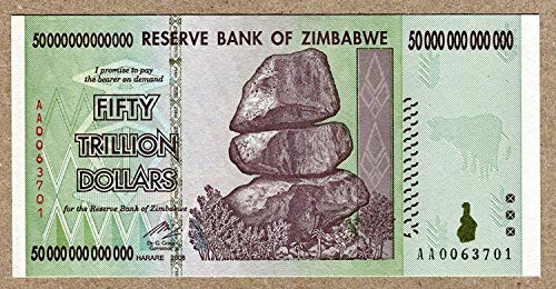 Zimbabwe 50 Trillion Dollar Extremely Low Serial AA00. Note Bill Money Inflation Record Currency Banknote by Zimbabwe Central Bank von Central Bank of Zimbabwe