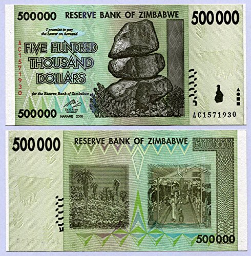 Zimbabwe 500 Thousand Dollars 2008 UNC, World Inflation, Currency banknotes von Central Bank of Zimbabwe