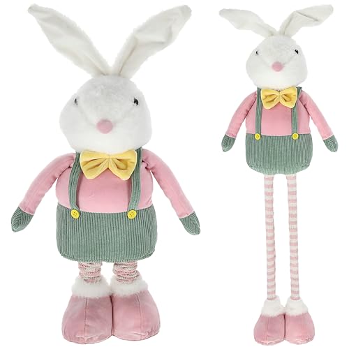 Cepewa Osterhase Peter mit Teleskopbeinen | max. H85cm Polyester rosa grün gelb Metallbeine | Hase für Osterdekoration (1x Osterhase 85cm) von Cepewa