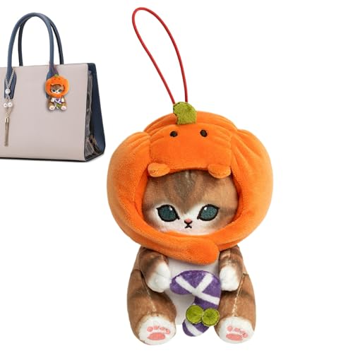 Ceprznvey Cat Bag Pendant, Cat Plush Toy with Pumpkin Headgear, Cute Cat Pendant Doll, Cat Plush Toy, 12.5cm/4.92inch, Soft Cozy Cat Doll, Pumpkin Head Cat Toy, Halloween Pendant Toy for Kids von Ceprznvey