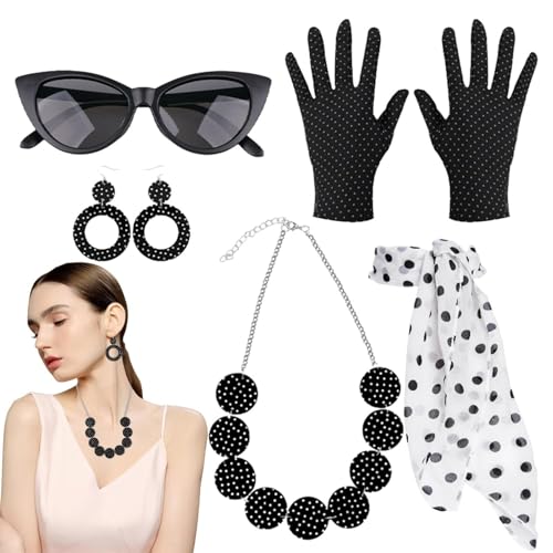 Ceprznvey Damenoutfit 50er Jahre | Kostümzubehör Stirnband und Brille Katzenauge | 5-teiliges Retro-Disco-Outfit für Frauen und Mädchen Partys mit Freunden Ceprznvey Damenoutfit 50er Jahre | Kostümzubehör Stirnband und Brille Katzenauge | 5-teiliges Retro-Disco-Outfit für Frauen und Mädchen Partys mit Freunden von Ceprznvey