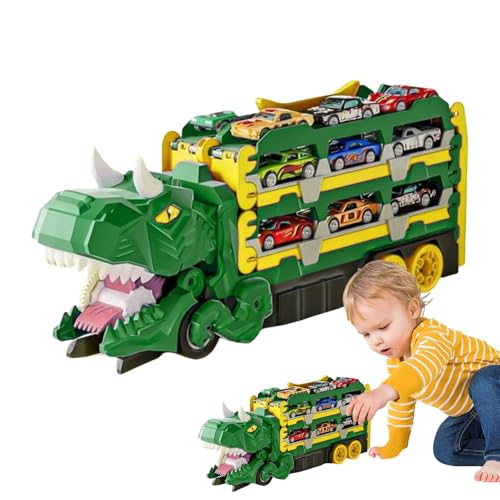 Ceprznvey Dinosaur Car Carrier Truck, Transport Vehicle Toy, Transforming Playset, Includes 18 Car Hauler Race Track, Fun for Boys, Interactive Dinosaur Theme, 12 x 5 x 8 Zoll von Ceprznvey