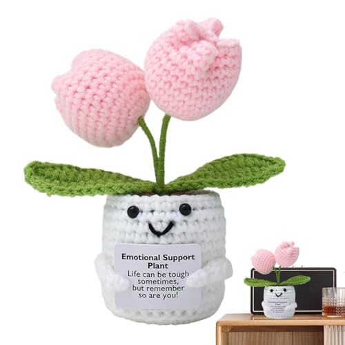 Ceprznvey Emotional Support Plant Pot, Cute Knitted Positive Doll, Adorable Handmade Crochet Potted Flower, Excellent Yarn Material, Desk and Home Decor, 5.12 Inches von Ceprznvey