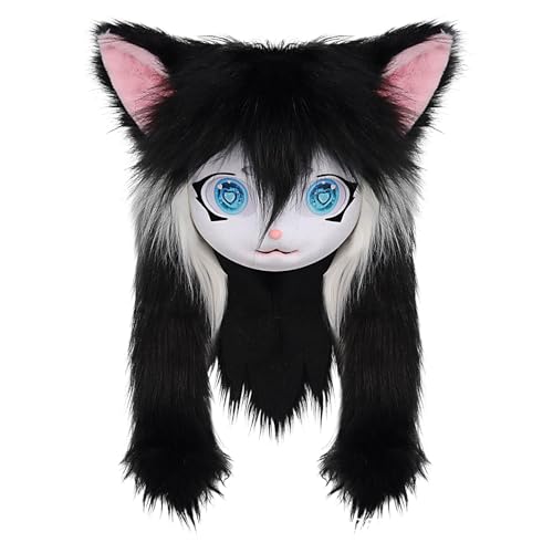 Ceprznvey Furry Head, Tier-Katzenmaske, realistische Plüsch-Textur, langes Haar, große Augen, für Halloween, Cosplay, Theaterkonvention, 60 x 40 cm, 1 Stück, 670 g Ceprznvey Furry Head, Tier-Katzenmaske, realistische Plüsch-Textur, langes Haar, große Augen, für Halloween, Cosplay, Theaterkonvention, 60 x 40 cm, 1 Stück, 670 g von Ceprznvey