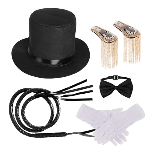 Ceprznvey Kostümzubehör, Schulterklappen Set mit hohem Hut, Fliege, Handschuhe und Peitsche, Materialien, Cosplay, Themenpartys, Bühnenauftritte, Schwarz Rot 1 Set Ceprznvey Kostümzubehör, Schulterklappen Set mit hohem Hut, Fliege, Handschuhe und Peitsche, Materialien, Cosplay, Themenpartys, Bühnenauftritte, Schwarz Rot 1 Set von Ceprznvey
