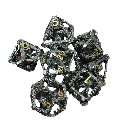 Ceprznvey Metal Dice Set, Hollow Design Polyhedral Shape Sturdy Build Dragon Theme Unique Aesthetic Smooth Compact Size, Board Game Accessories for Entertainment von Ceprznvey