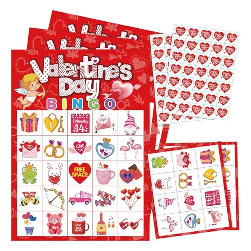 Ceprznvey Valentines Bingo Cards, Valentines Bingo Games, Lightweight and Portable Paper Fun Craft Cards for Dating, Parties, and Classrooms Entertainment, 7.09x5.12 Inches, 20g, Red von Ceprznvey