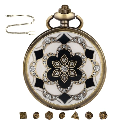 Dice Set mit Pocket Watch Shell, Pocket Watch Dice Game, Metall Polyhedral Dice, Dice Game Zubehör, Small Polyhedral Dice für Home Desktop Tisch, Pocket Watch Collectible Dice von Ceprznvey