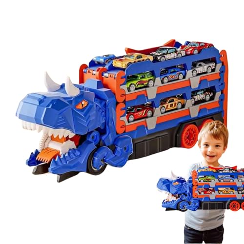 Dinosaur Car Carrier Truck, Transport Vehicle Toy, Transforming Playset, Includes 18 Car Hauler Race Track, Fun for Boys, Interactive Dinosaur Theme, 12x5x8 Inches von Ceprznvey