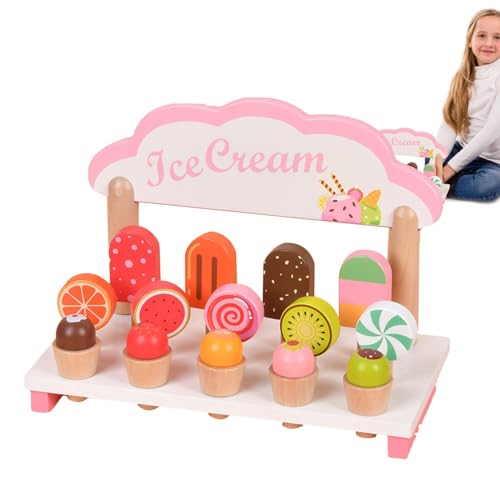 Ice Cream Toy Set, Kids Pretend Kitchen, Cartoon Ice Cream Shop Playset, kreatives und lustiges interaktives Spielzeug für Kindergarten, Zuhause, & Schule, Holzmaterialien von Ceprznvey