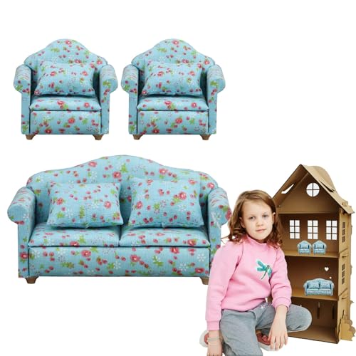 Miniatur Couch für Puppenhaus, kleines Sofa, 1:12 Maßstab, Miniatur-Puppenhaus, Möbel und Zubehör Couch Arm Stühle mit Kissen für Zimmer, 3,19 x 2,8 x 2,48 Zoll von Ceprznvey