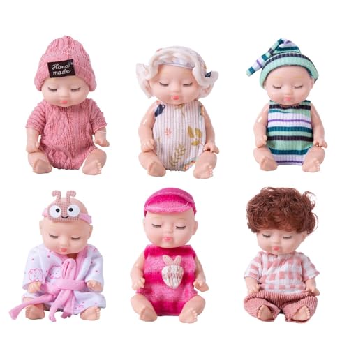 Pretend Dolls, Reborn Doll, Realistic Sleeping Dolls, Reborn Girl Dolls, 6 x Realistic Miniatur Collectible Figuren mit Soft Clothes, 4,33 x 1,97 Zoll für Pretend Pram und Schlafzimmer von Ceprznvey