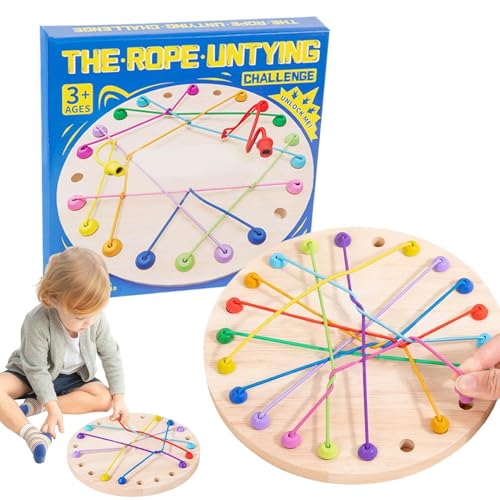 Rope Puzzle Game, Educational Lacing Toy, Untangling Strategy Game, Rubber Wood Material, Improves Problem-Solving Skills, Ideal für und Mädchen über 3, 8,74 Zoll von Ceprznvey