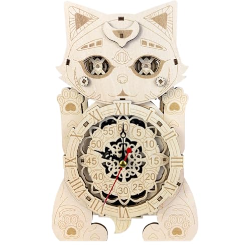 Uhr Modell, Holzpuzzle, Holz Katze Uhr, Lindenholz Uhr Kit, 3D Holzpuzzle Katze Uhr Kit für Home Decor Katze Thema Holzuhr Kit aus Lindenholz für Arbeitszimmer, Wohnzimmer oder Café von Ceprznvey