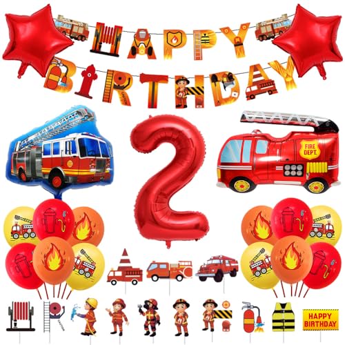 Geburtstagsdeko 2 Jahre Junge Feuerwehr Geburtstag Deko Feuerwehrwagen Folienballon Deko Kindergeburtstag Feuerwehrauto Luftballons Kuchendeko für Babyshower Jungen Party Dekoration von Ceqiny