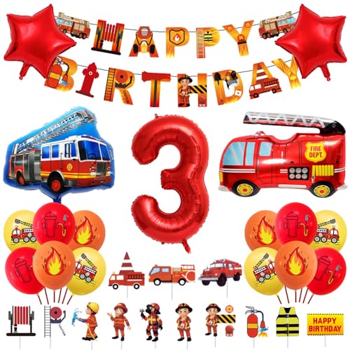 Geburtstagsdeko 3 Jahre Junge Feuerwehr Geburtstag Deko Feuerwehrwagen Folienballon Deko Kindergeburtstag Feuerwehrauto Luftballons Kuchendeko für Babyshower Jungen Party Dekoration von Ceqiny