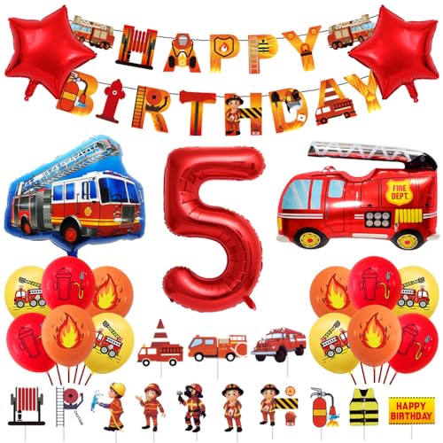 Geburtstagsdeko 5 Jahre Junge Feuerwehr Geburtstag Deko Feuerwehrwagen Folienballon Deko Kindergeburtstag Feuerwehrauto Luftballons Kuchendeko für Babyshower Jungen Party Dekoration von Ceqiny