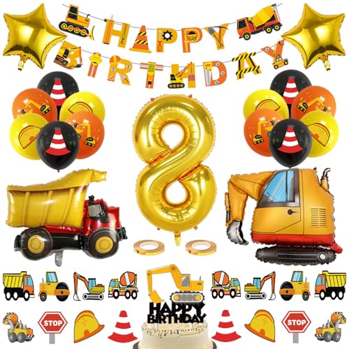 Geburtstagsdeko 8 Jahre Junge Auto Geburtstag Deko Riesen Fahrzeug Folienballon Deko Kindergeburtstag Bagger Luftballons Kuchendeko für Jungen Kinder Geburtstag Auto Thema Party Dekoration Set von Ceqiny